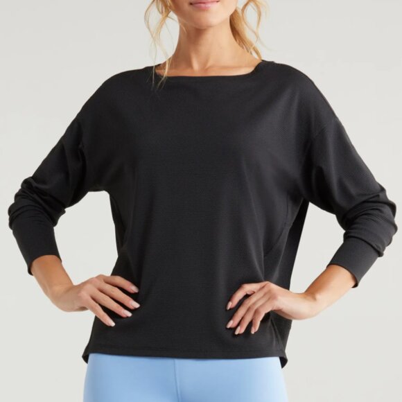 ZellaTextured Equilibrium Black Long Sleeve T-Shirt - Picture 1 of 16